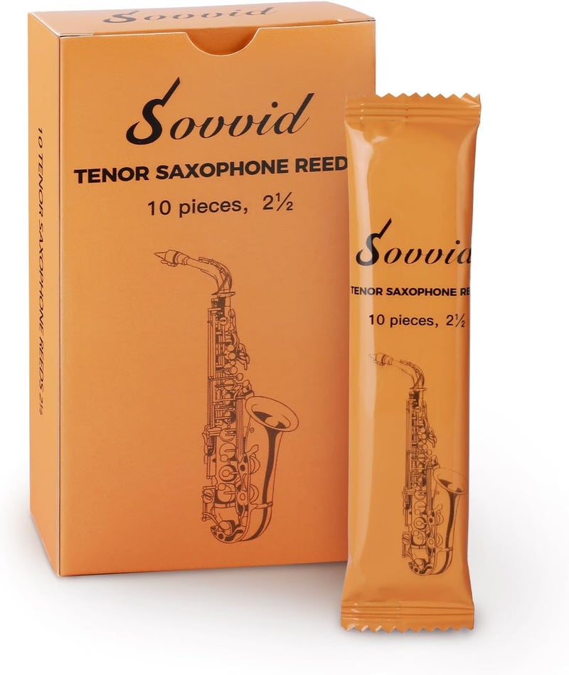 Sovvid Handcrafted Tenor Saxophone Reeds 2.5 – Premium Natural reed, Warm & Rich Tone, Durable & Consistent, Thinner Tip for Easy Play, Individually Packed with Reed Case (Box of 10) - Image 1